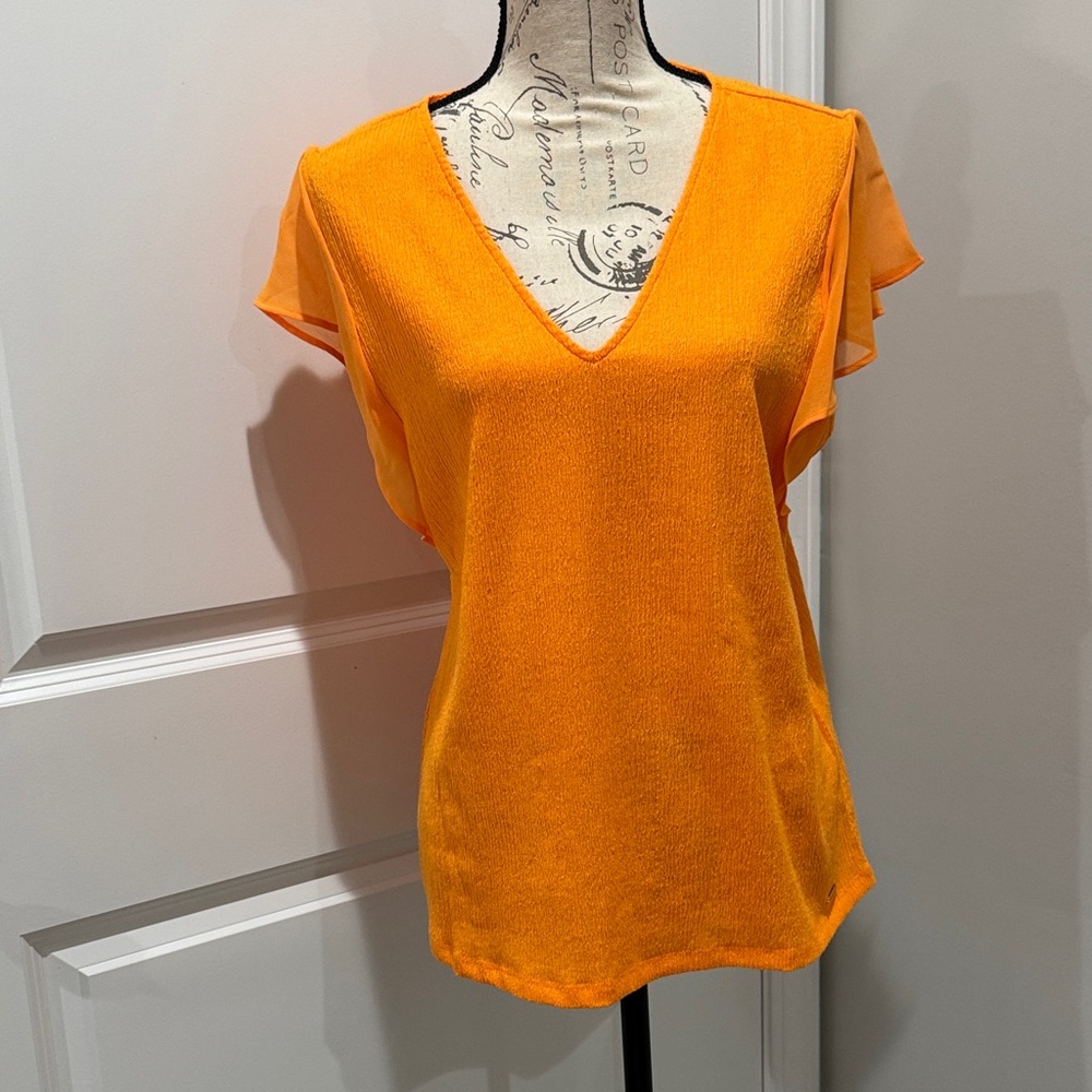 Calvin Klein Bright Orange V-Neck Blouse